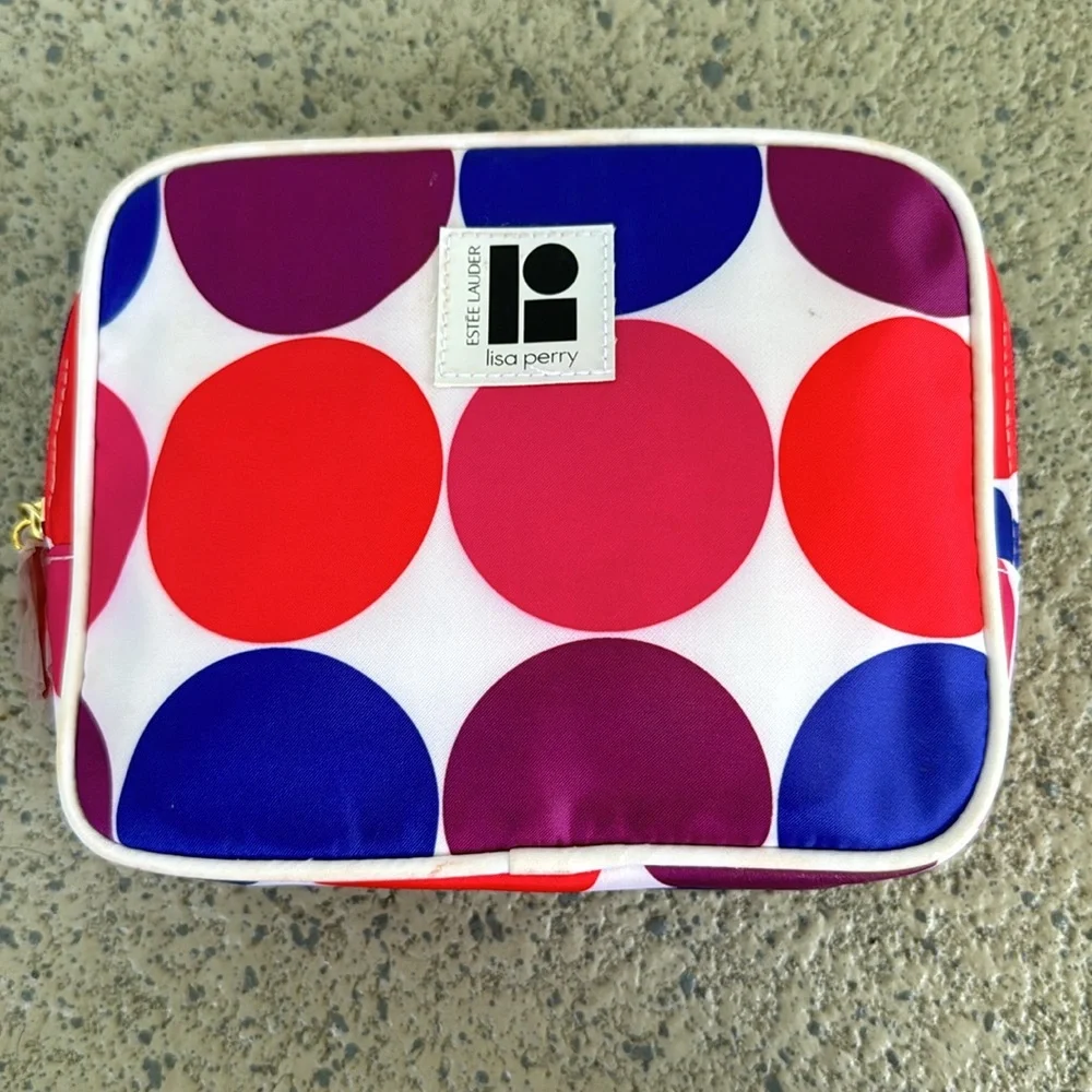 Estée Lauder Lisa Perry pink polka dot travel zip closure cosmetics bag
